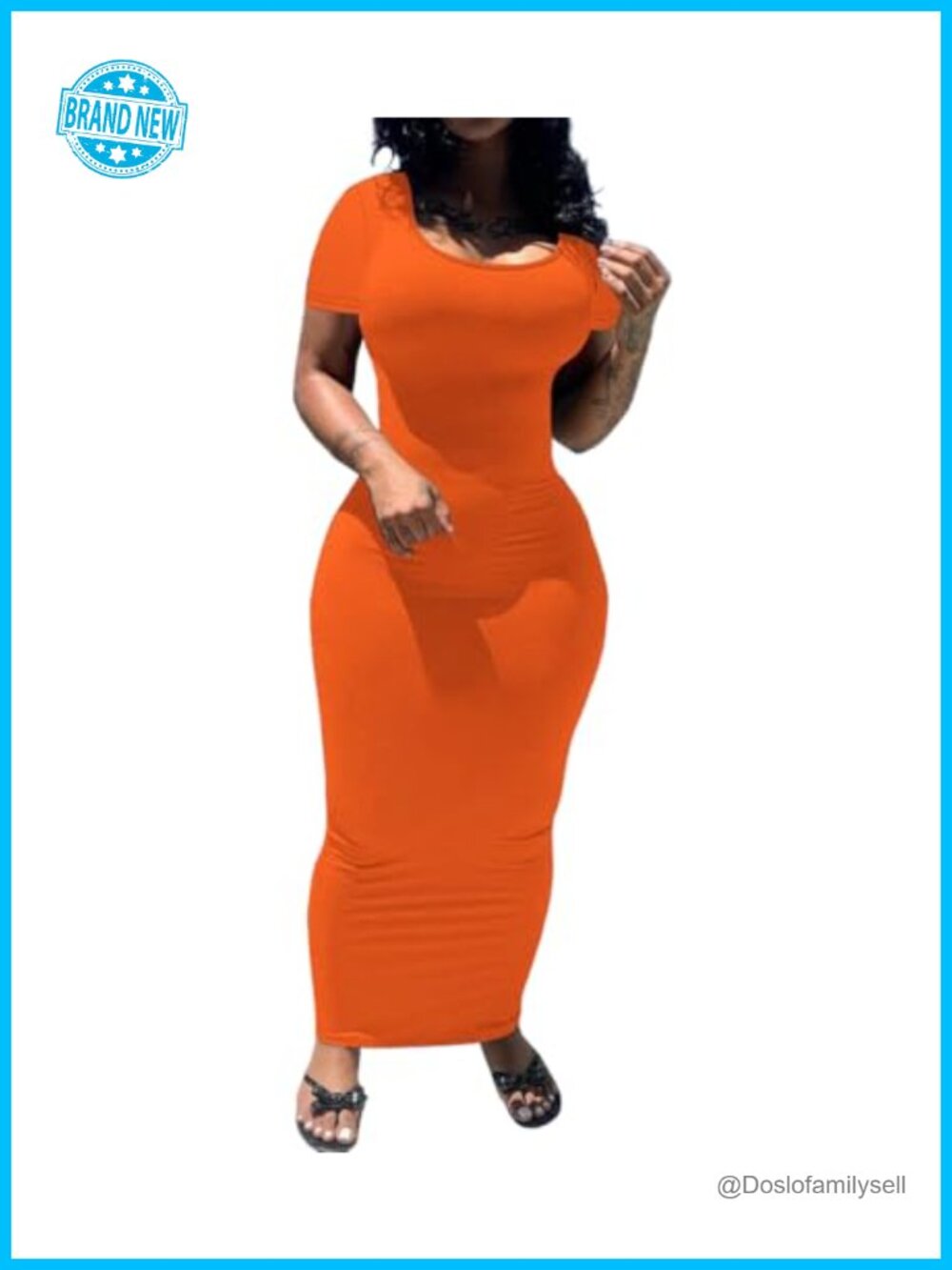 Women's Bodycon Maxi Dress Scoop Neck Short Sleeve Fitted Club Party